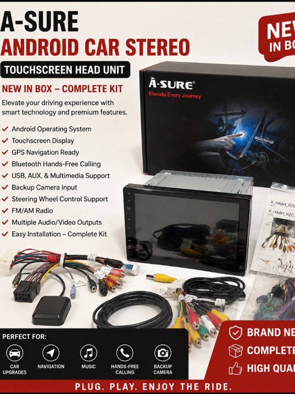 A-Sure Android Double DIN Touchscreen Car Stereo GPS Bluetooth New Open Box